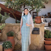 新雨 有省半开襟盘扣长款 春夏小连袖 复古日常棉绸旗袍 茉茉旗袍