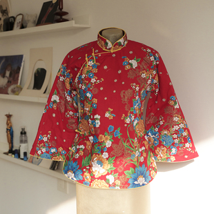 夹棉棉袄 全开襟喜庆中式 小团圆 八分水袖 茉茉旗袍