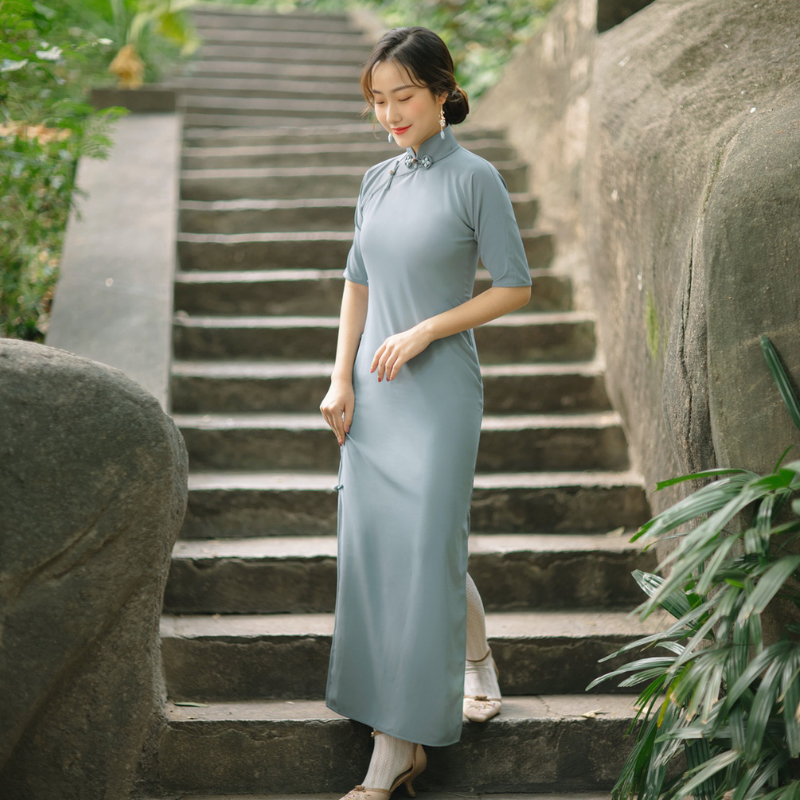 花扣日常旗袍茉茉复古无省雪纺