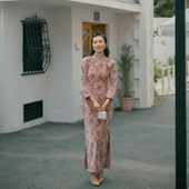 复古日常雪尼尔老旗袍 全开襟盘扣长款 冬樱 春秋九分连袖 茉茉旗袍