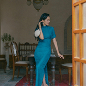 复古日常提花旗袍 全开襟盘扣中长款 莱因 春夏四分连袖 茉茉旗袍