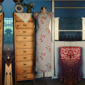 复古日常雪纺旗袍 有省半开襟嵌条长款 一世情 小连袖 茉茉春夏季