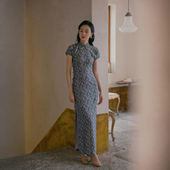 复古日常人丝旗袍 茉茉旗袍 有省半开襟盘扣长款 连袖 南屏 春夏短袖