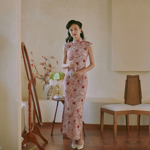复古日常弹力亚麻旗袍 有省侧拉链长款 满蹊 小连袖 茉茉夏秋