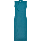 复古文艺日常纯色棉绸旗袍 半开襟长款 孔雀石 小连袖 茉茉旗袍夏季