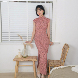 复古文艺日常棉绸旗袍 半开襟中长款 点香脂 小连袖 茉茉旗袍