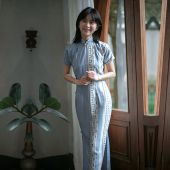 复古日常棉布旗袍 茉茉夏 有省全开襟包边中长款 连袖 旧事重提 短袖