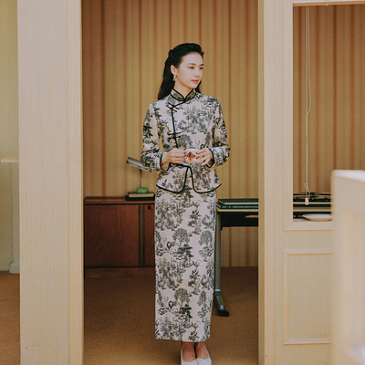 茉茉旗袍 冬季九分装袖中式旗袍上衣/半身裙套装 古典温婉 林深