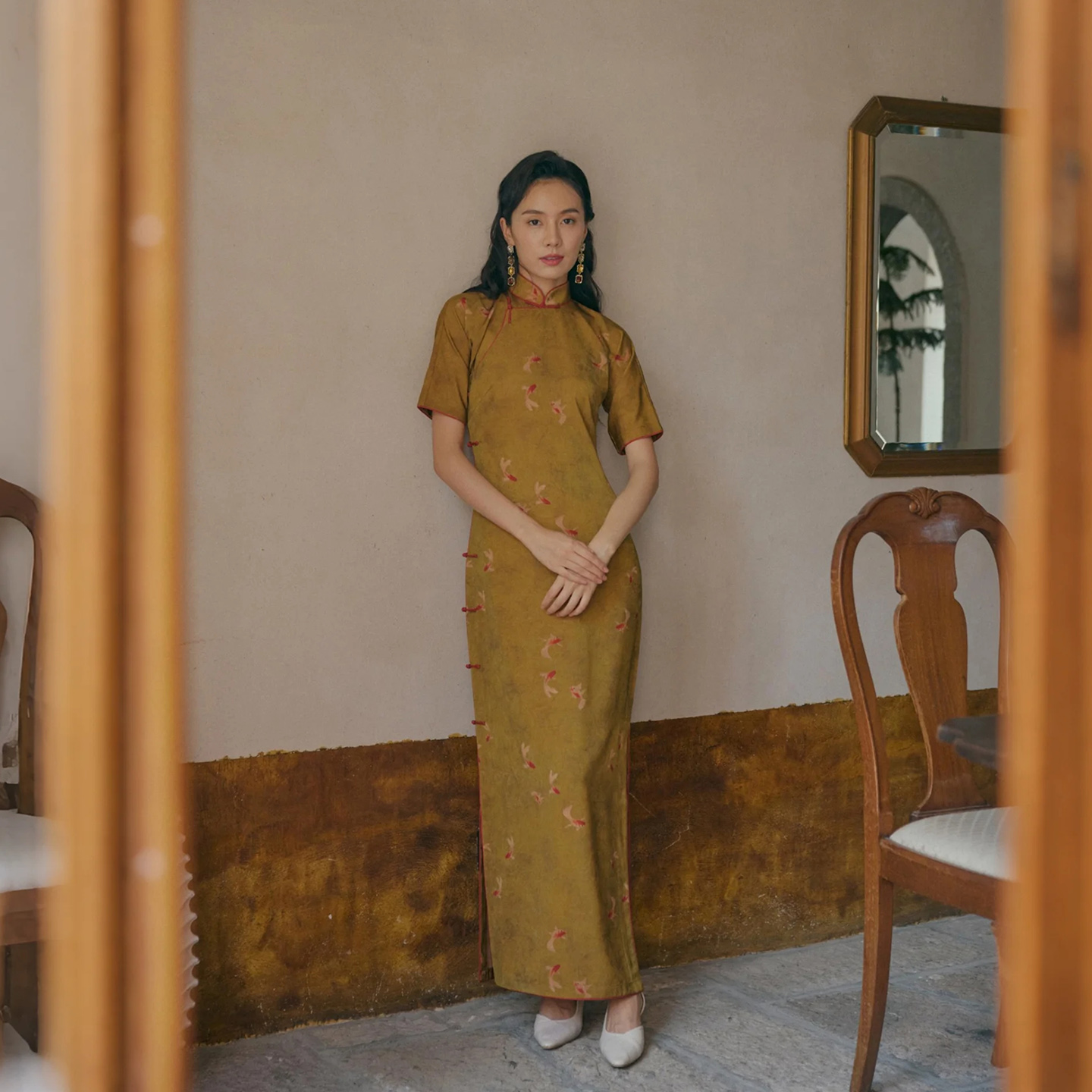 茉茉初秋新品 四分连袖全开襟盘扣长款国风复古日常老旗袍 画中游