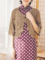 MOMOTOB cheongsam paired with a spring and summer five-quarter wide-sleeved, artistic and sweet solid-colored cotton lace-up cardigan shawl thumbnail 6