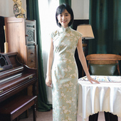 复古改良日常印花亚麻旗袍 侧拉链中长款 青梅 小连袖 茉茉春夏季