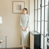 复古日常纯色老旗袍 侧拉链花边中长款 德音 春秋九分连袖 茉茉旗袍