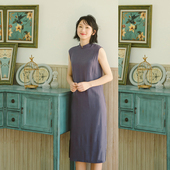 苏木 小立领套头改良日常纯色棉绸宽松旗袍连衣裙 茉茉春夏季 无袖