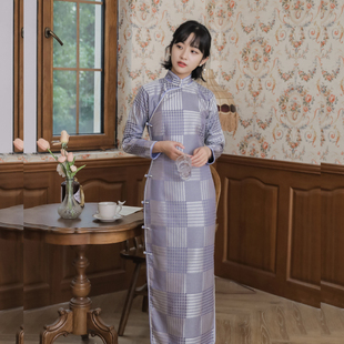 复古日常旗袍 全开襟双嵌条长款 锦瑟 九分连袖 茉茉