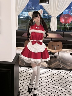新年战袍旗袍风中华女仆装cos红色连衣裙洛丽塔圣诞女装斩男战衣