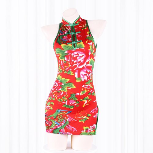 东北大花性感短款旗袍