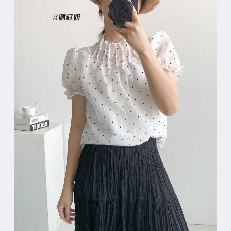 泡泡袖立领波点短袖衬衫女夏季2024新款轻熟法式减龄气质上衣小衫