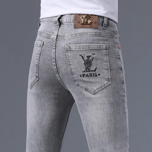 香港高端欧货轻奢牛仔裤男夏季薄款时尚潮流修身小脚弹力牛仔长裤