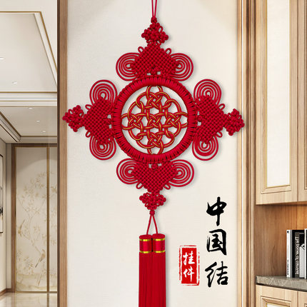 中国结挂件手工丝线正红非绒布姐妹花团锦玄关电视墙挂饰节日礼品