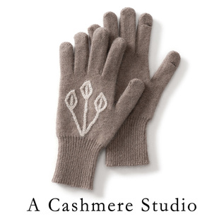 羊绒手套女冬季保暖加厚防寒骑行五指手套保暖分指灰色送亲朋友