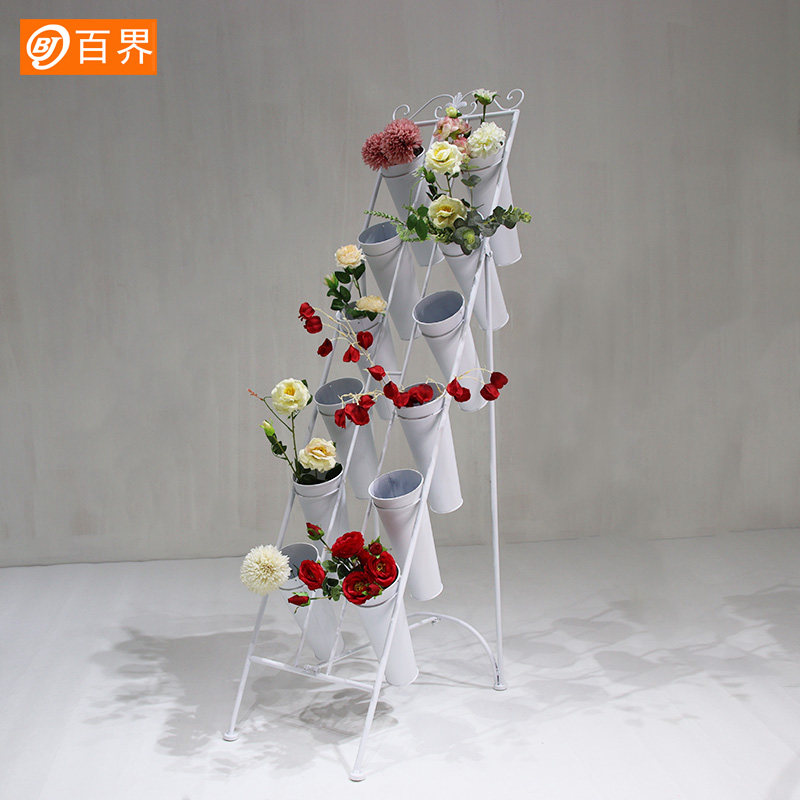 百界铁艺店束鲜展示架多层阶梯架子养桶插筒落地展示架