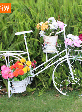 百界摄影店铺橱窗装饰道具摆件创意自行车花架子欧式铁艺多层庭院