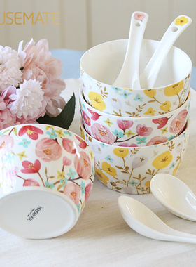 陶瓷碗套装家用碗餐具情侣碗勺二人食组合套碗瓷碗家庭饭碗4个