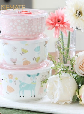 泡面碗微波炉专用碗便当碗沙拉碗陶瓷碗保鲜碗情侣碗带盖碗ins碗