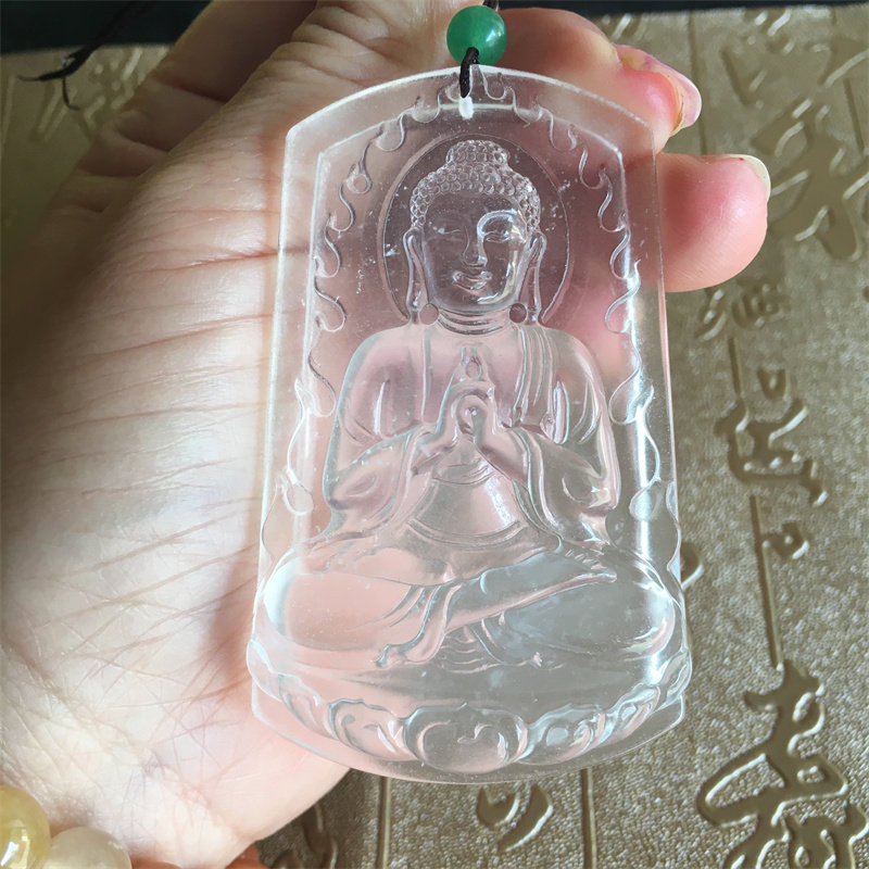 缅甸翡翠伴生矿天然水沫玉大日如来佛牌子吊坠高冰沫玉佛方牌子