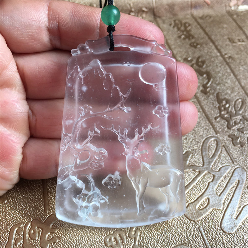 天然水沫玉鹿牌子吊坠
