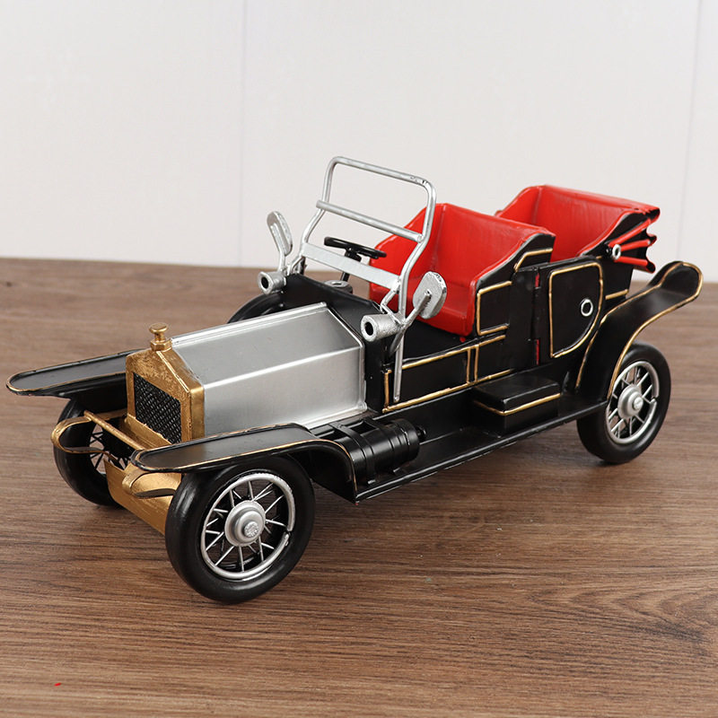 经典款敞篷劳斯莱斯古董老爷车模型铁艺怀旧橱窗柜装饰桌面摆件