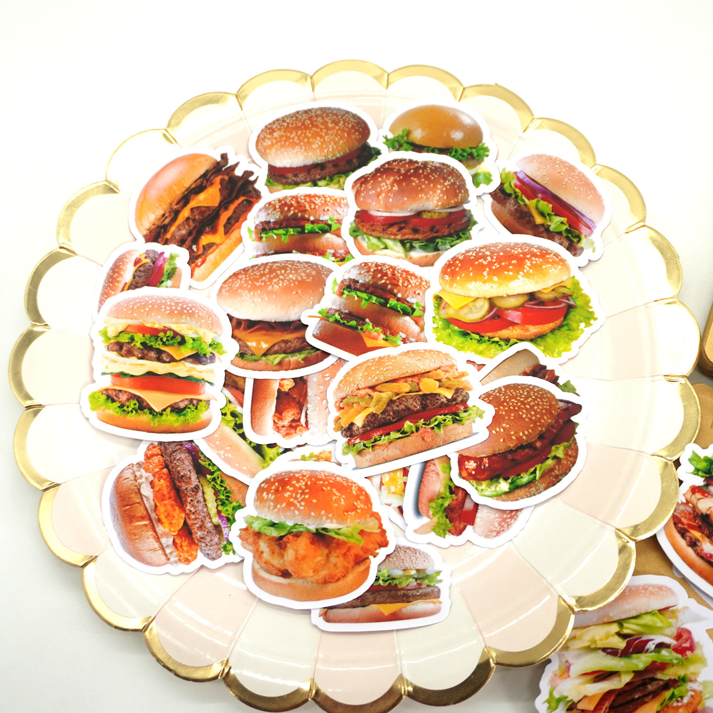 食物汉堡贴纸手账手机装饰DIY菜单防水Hamburger牛肉汉堡餐厅贴画