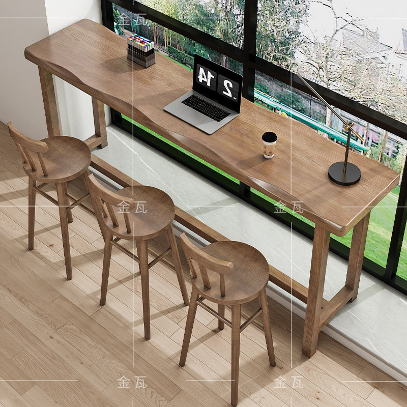 全实木吧台桌椅家用靠窗长条桌窄桌阳台简约高脚桌椅组合酒吧台