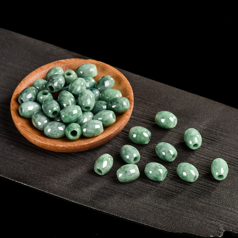 天然缅甸a货翡翠路路通大孔桶珠玉珠子玉石DIY手工材料SZ03