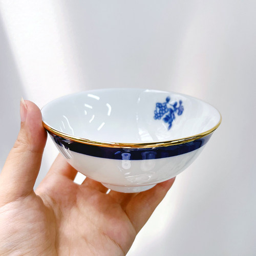 正品法国丽固青花金边小汤碗