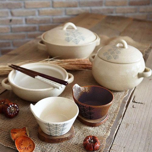 万古烧松笠图案手工土锅煮饭砂锅