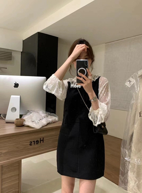 Hers一勺甜家新款法式学院风少女黑色背心小黑裙显瘦背带裙（清）