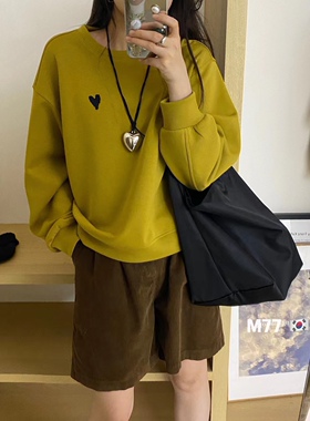 M77秋时尚百搭通勤上衣纯色高质刺绣舒适韩版显瘦原创卫衣M66325