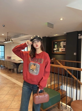 魔衣橱MYC复古港味卫衣女空气棉春新款宽松落肩圆领大码上衣M3135