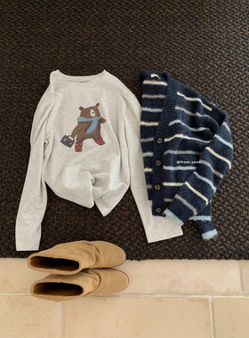 FROM ANNA韩版中长款磨毛女休闲宽松圆领卡通上衣小狗T恤242243#