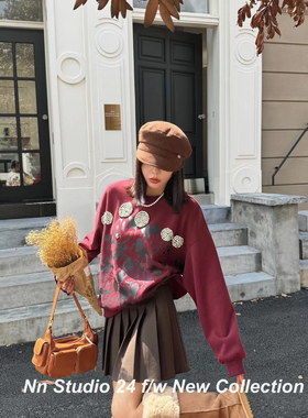 Nn家重工满印米奇加绒短款卫衣女冬高端洋气宽松百搭长袖上衣8197