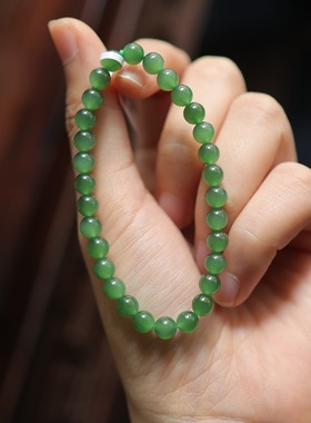 天然和田玉碧玉猫眼6mm圆珠