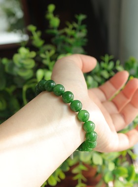 天然和田玉10mm碧玉圆珠单圈手串精致百搭   货号16241