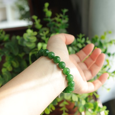 天然和田玉10mm碧玉圆珠单圈手串精致百搭   货号16241
