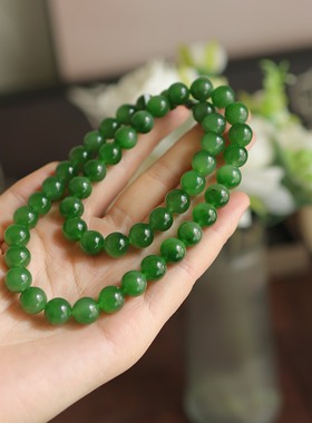 天然和田玉碧玉10mm圆珠锁骨链