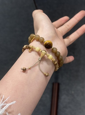 暖玉天然和田玉虎睛石单圈手串