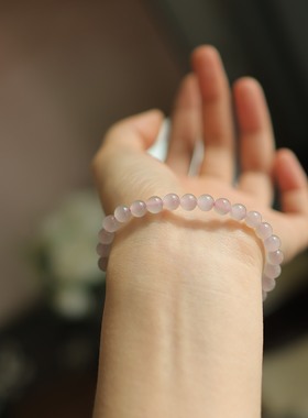 天然和田玉6mm藕粉猫眼圆珠单圈 温柔气质显嫩礼物手串 货号14280