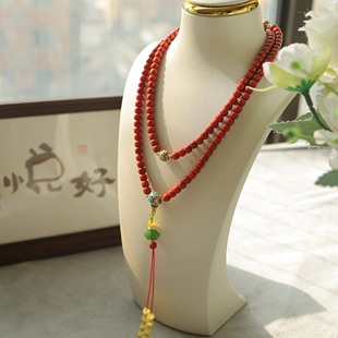 天然和田玉5.5mm南红圆珠多圈 货号16208 925银精致百搭