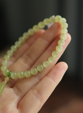 天然和田玉6mm猫眼圆珠单圈 淡绿典雅温婉礼物百搭手串 货号12516