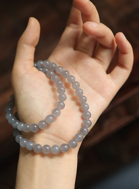 天然和田玉8mm烟紫圆珠锁骨链 颈饰高端气质提色文雅 货号15518